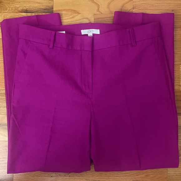 Loft Rivera Slim Pants in Linen Blend Magenta Size 12 - Picture 4 of 7